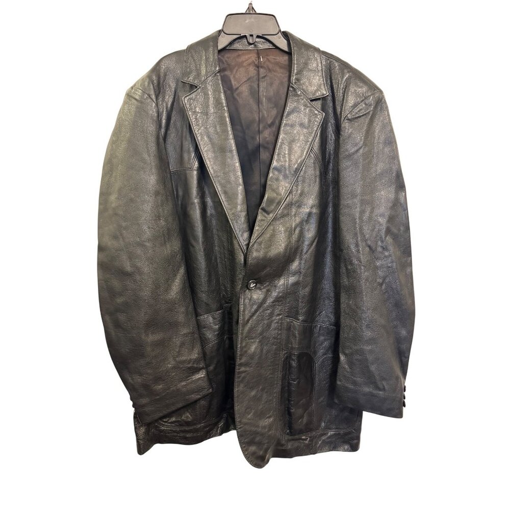 Vintage Scully Mens Black Leather Blazer Jacket Size 44 Button-Front